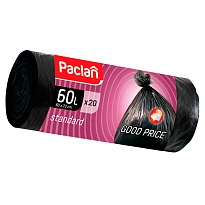 Мешки для мусора 60 л, черные, в рулоне 20 шт., ПНД, 7,4 мкм, 720х600 мм, PACLAN, 600820 в Барнауле