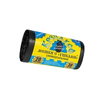 Мешки для мусора 20 л, с ушками, черные, в рулоне 30 шт., ПНД, 10 мкм, 550х440 мм, Крепакоф, 4607075710405 в Барнауле