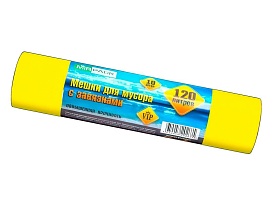 Мешки для мусора 120 л, с завязками, желтые, в рулоне 10 шт., ПНД, 15 мкм, 800х750 мм, VIP, Z12010yel в Барнауле