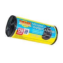 Мешки для мусора 120 л, черные, в рулоне 20 шт., ПНД, 15 мкм, 1100х700 мм, Крепак, 4607075710207 в Барнауле