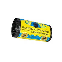 Мешки для мусора 20 л, с ручками, черные, в рулоне 30 шт., ПНД, 10 мкм, 550х440 мм, Крепакоф, 4607075710658 в Барнауле