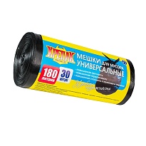 Мешки для мусора 180 л, черные, в рулоне 30 шт., ПНД, 20 мкм, 1150х800 мм, Крепак, 4607075710139 в Барнауле