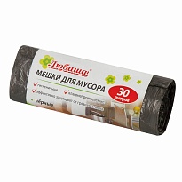 Мешки для мусора 30 л, черные, в рулоне 20 шт., ПНД, 5 мкм, 550х470 мм, Любаша эконом, 605329 в Барнауле