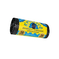 Мешки для мусора 30 л, с ушками, черные, в рулоне 30 шт., ПНД, 8 мкм, 580х460 мм, Крепакоф, 4607075710412 в Барнауле