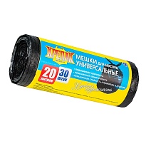 Мешки для мусора 20 л, черные, в рулоне 30 шт., ПНД, 10 мкм, 550х440 мм, Крепак, 4607075710092 в Барнауле